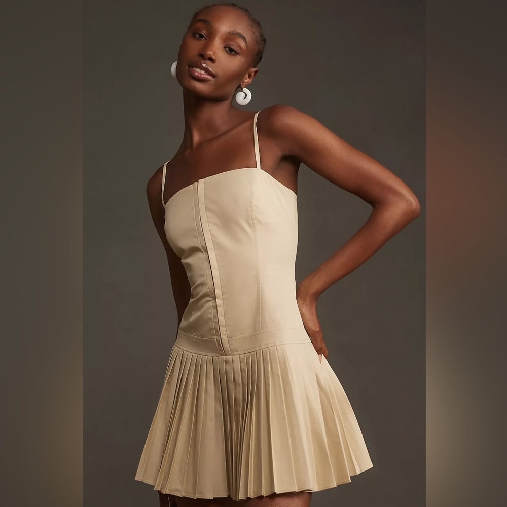 NWOT Anthropologie Square Neck Pleated Mini Dress